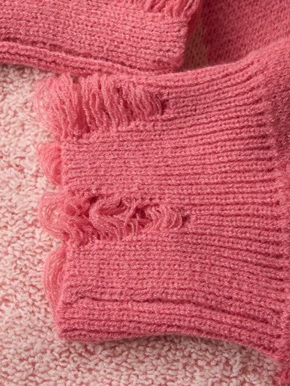 Cute Cloud Pattern Distressed Cute Knitted Crew Neck Long Sleeve Sweater