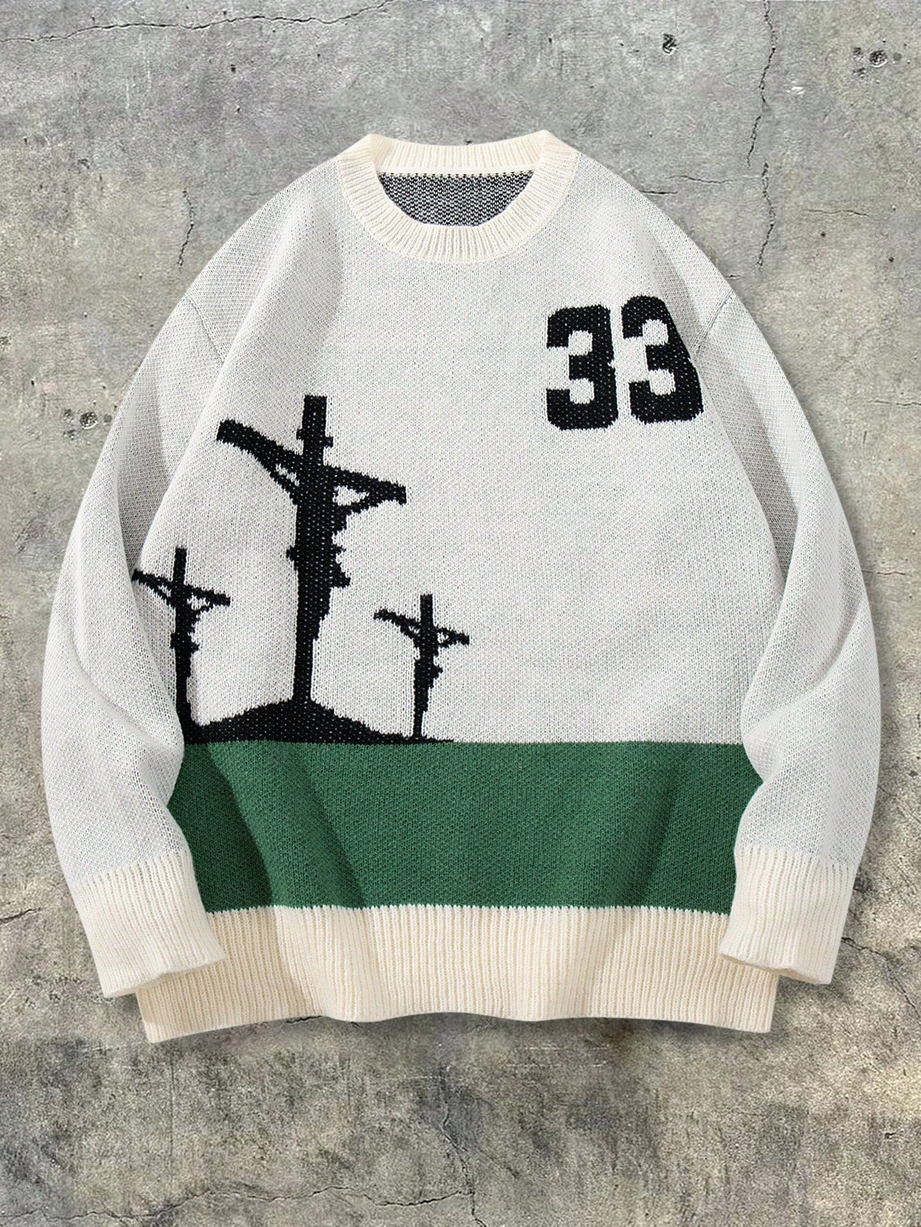 Men's Loose Solid Color Numeric & English Letter Pattern Pullover Sweater
