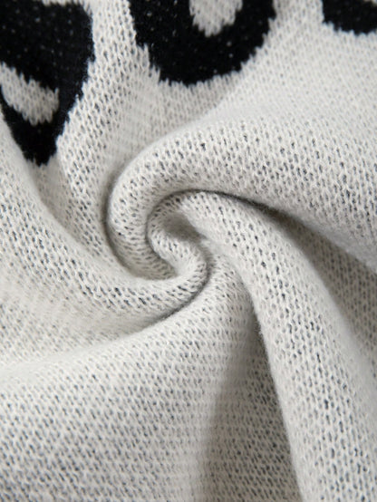 Men's Loose Solid Color Numeric & English Letter Pattern Pullover Sweater