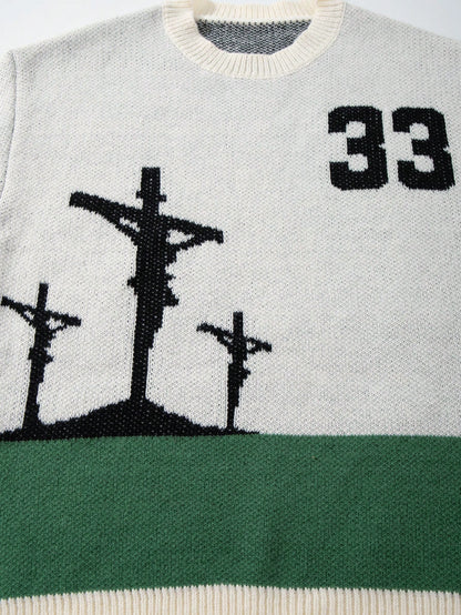 Men's Loose Solid Color Numeric & English Letter Pattern Pullover Sweater