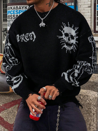 Men’s Gothic Skull & Music Note Knitted Sweater