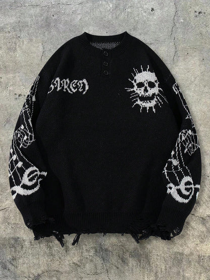 Men’s Gothic Skull & Music Note Knitted Sweater