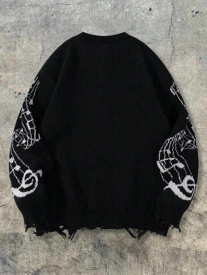 Men’s Gothic Skull & Music Note Knitted Sweater