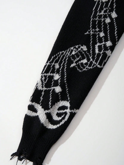 Men’s Gothic Skull & Music Note Knitted Sweater