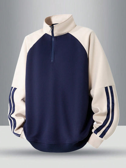 Men’s Raglan Sleeve Striped Half-Zip Sweatshirt