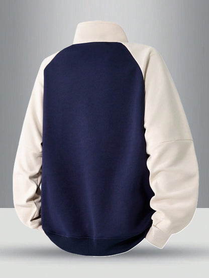 Men’s Raglan Sleeve Striped Half-Zip Sweatshirt