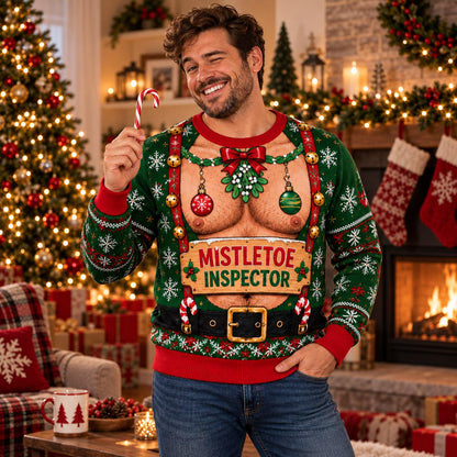 Mistletoe Inspector Sexy Chest Christmas Sweater