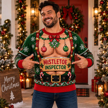 Mistletoe Inspector Sexy Chest Christmas Sweater