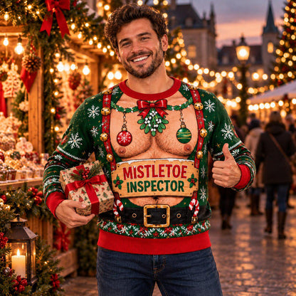 Mistletoe Inspector Sexy Chest Christmas Sweater