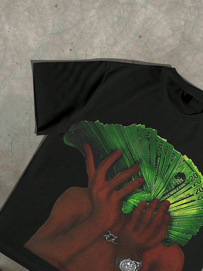 Money Fan Graphic Vintage Black T-Shirt