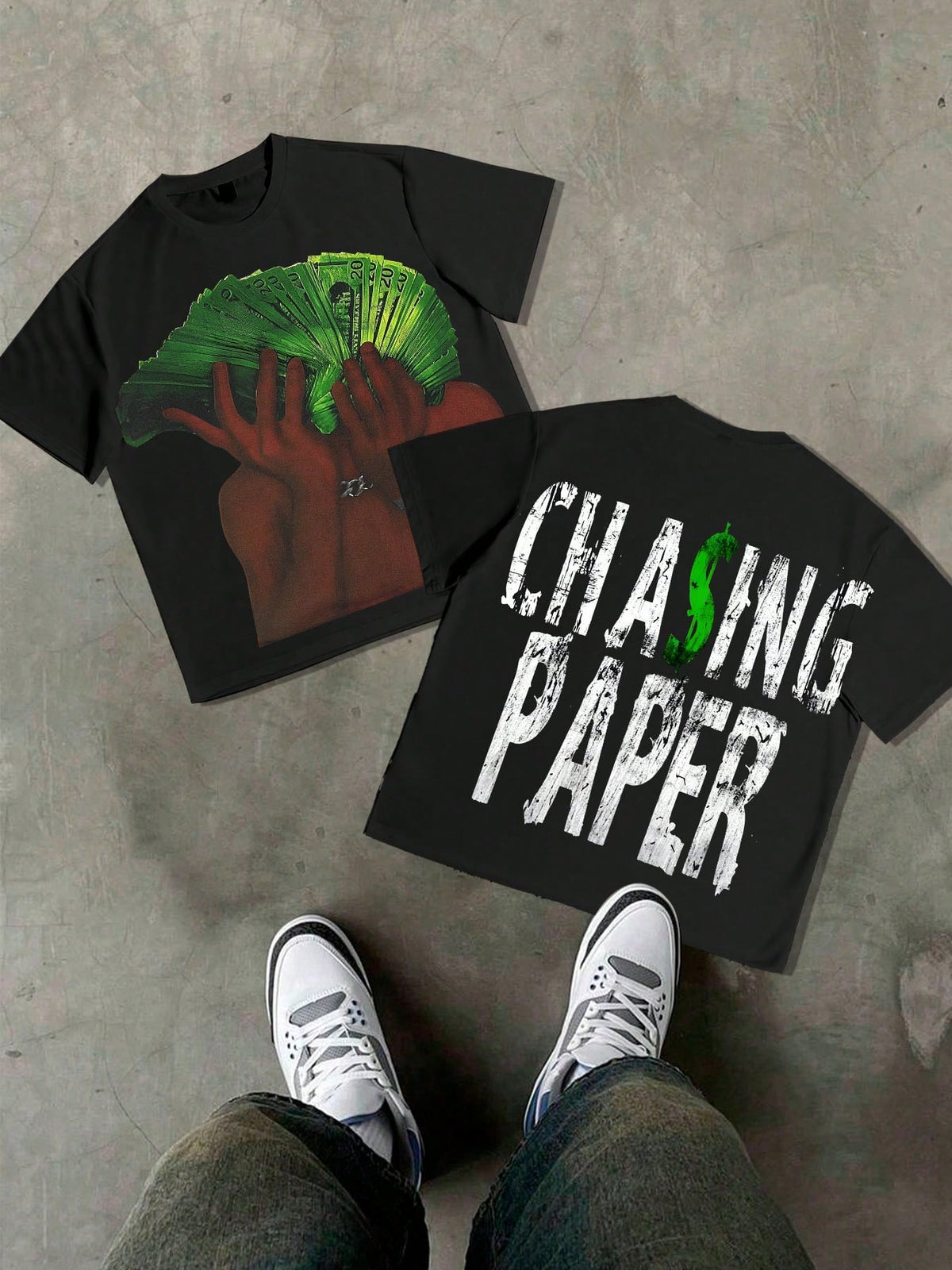 Money Fan Graphic Vintage Black T-Shirt