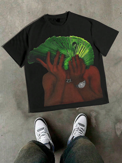 Money Fan Graphic Vintage Black T-Shirt