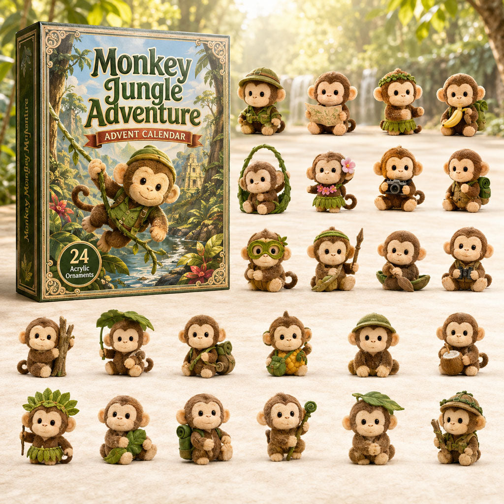 CHRISMAST KICKOFF 40% OFF - Monkey Jungle Adventure Advent Calendar 2026 - 24-Day Festive Countdown, Acrylic Charms Blind Box - Gift For Monkey Lovers AC0HA118