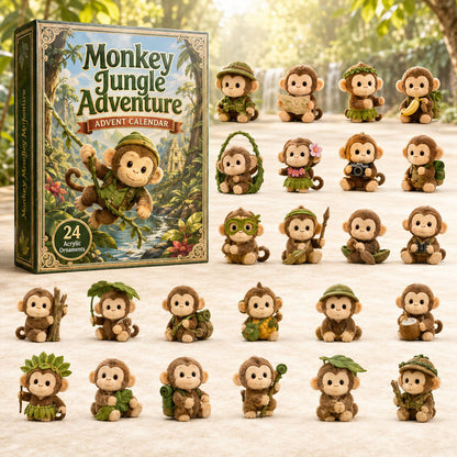CHRISMAST KICKOFF 40% OFF - Monkey Jungle Adventure Advent Calendar 2026 - 24-Day Festive Countdown, Acrylic Charms Blind Box - Gift For Monkey Lovers AC0HA118