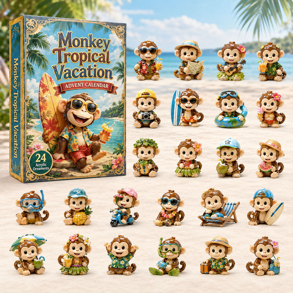 CHRISMAST KICKOFF 40% OFF - Monkey Tropical Vacation Advent Calendar 2026 - 24-Day Festive Countdown, Acrylic Charms Blind Box - Gift For Monkey Lovers AC0HA120