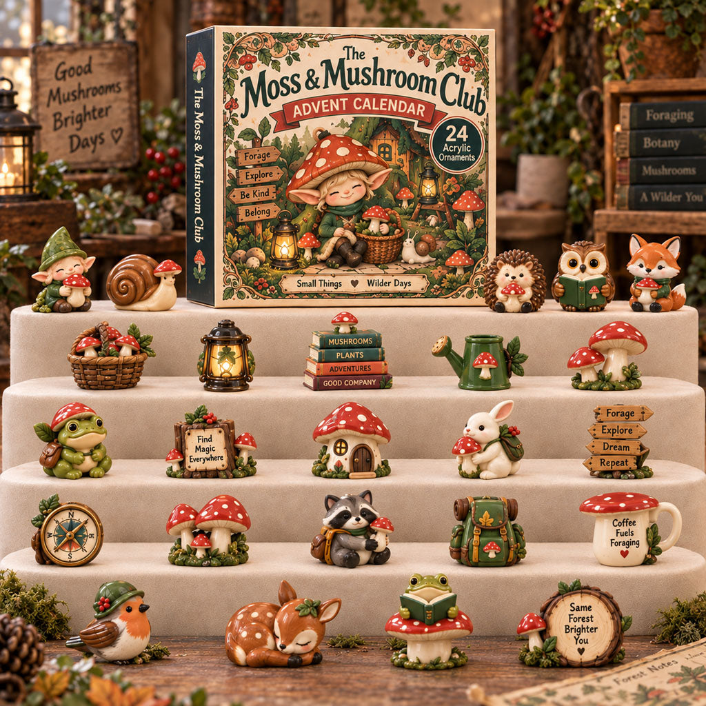 CHRISTMAS KICKOFF 40% OFF - Moss And Mushroom Club Advent Calendar 2026 - 24-Day Festive Countdown, Acrylic Charms Blind Box - Gift For Mushroom Hunting AC0TH300