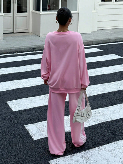 Women’s Pink Oversized Sweatshirt & Sweatpants 2 Piece Set