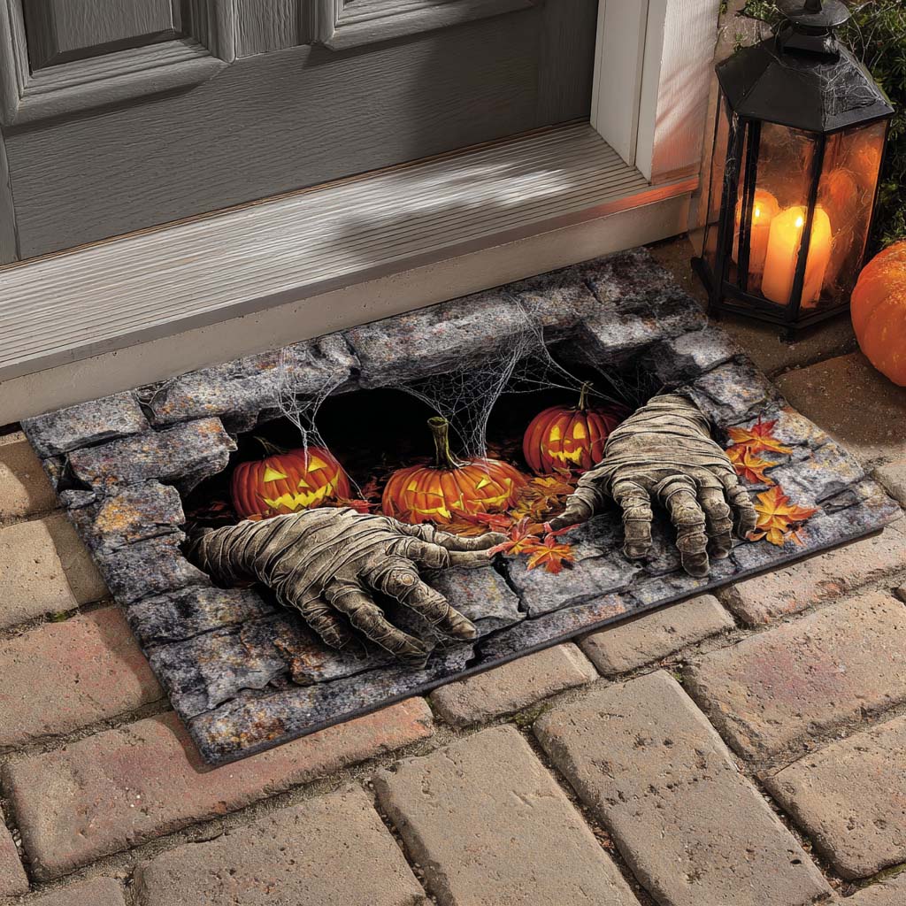 Mummy Hands & Pumpkins Halloween Gate Doormat