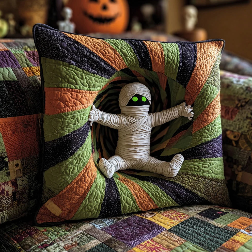 Mummy Swirl Halloween Quilted Pillow Case