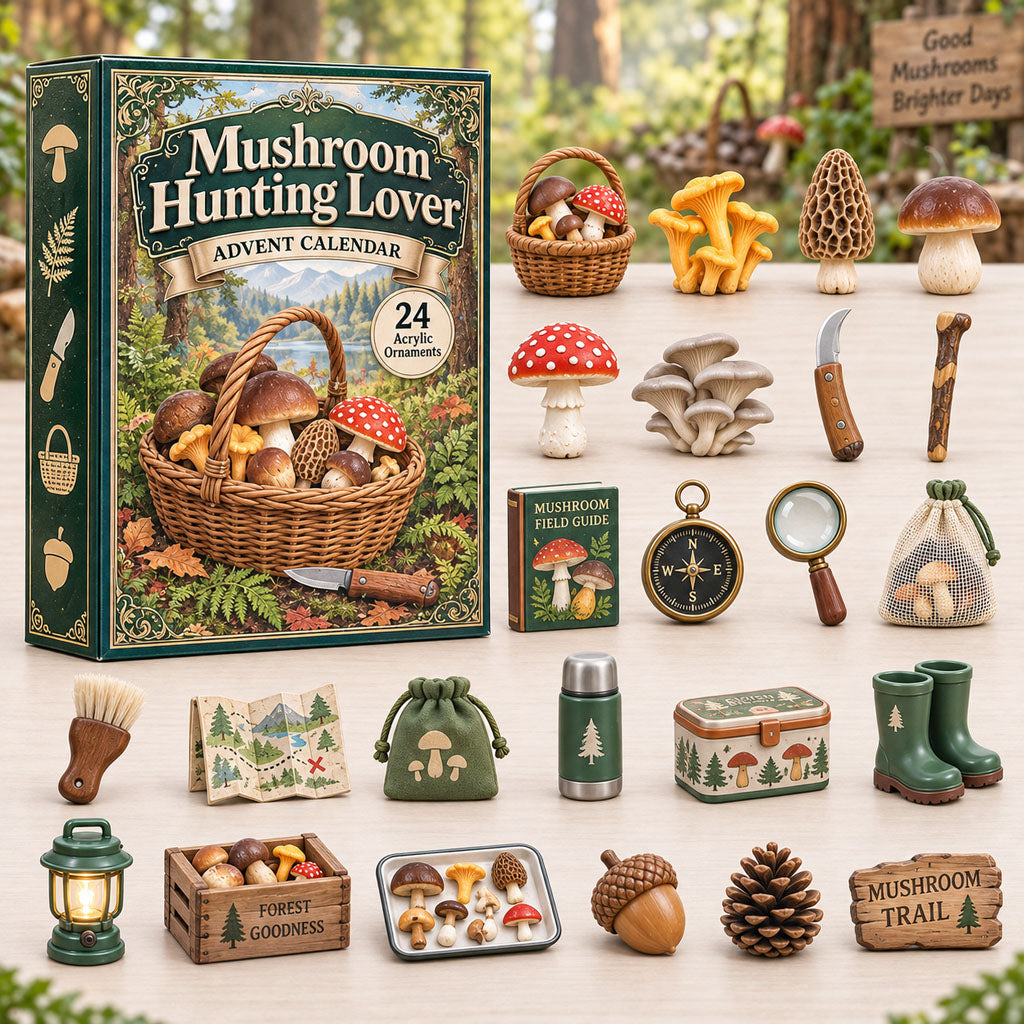 CHRISTMAS KICKOFF 40% OFF - Mushroom Hunting Lover Advent Calendar 2026 - 24-Day Festive Countdown, Acrylic Charms Blind Box - Gift For Outdoor Hobby Lovers AC0HA263