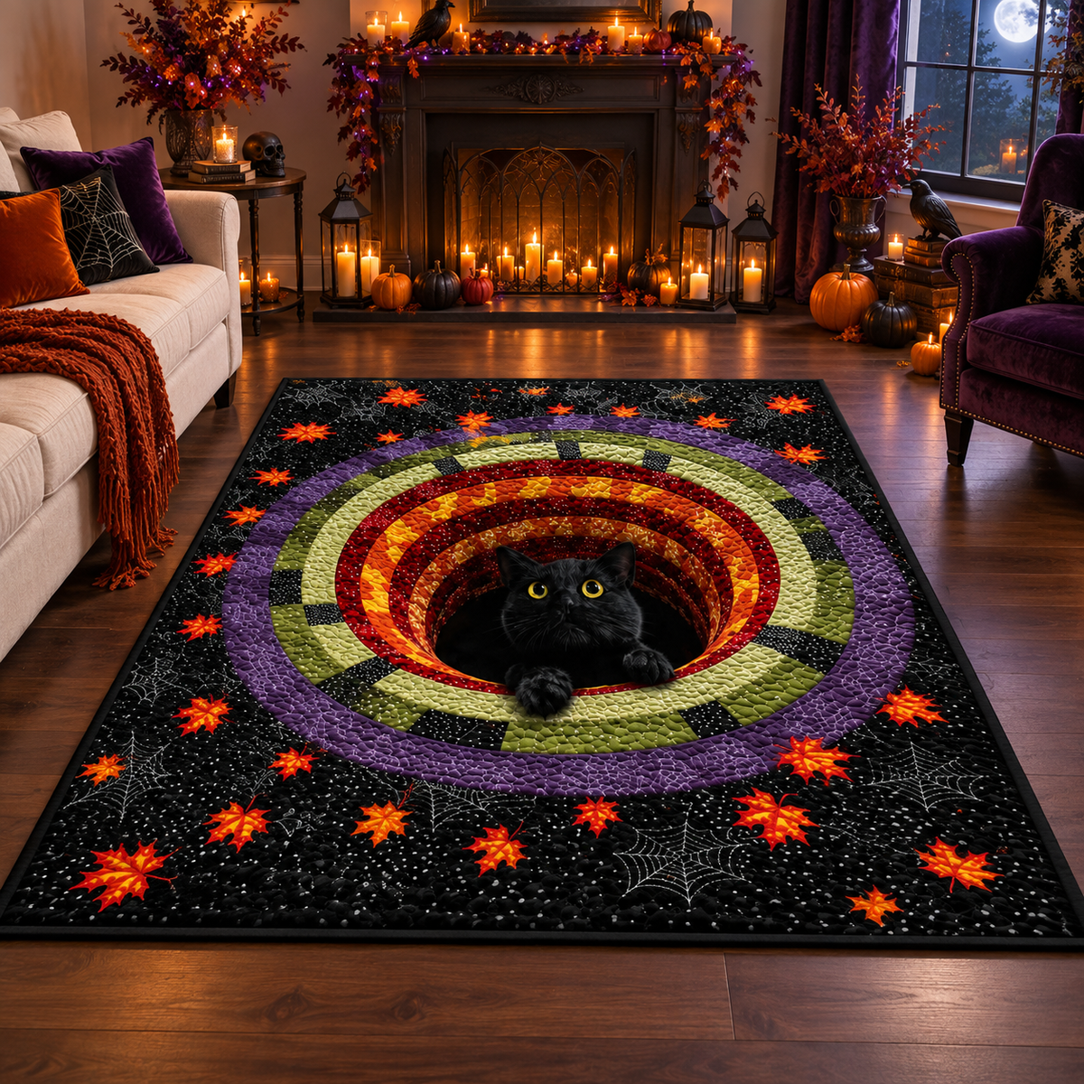 Mystic Cat Vortex Spooky Halloween Area Rug