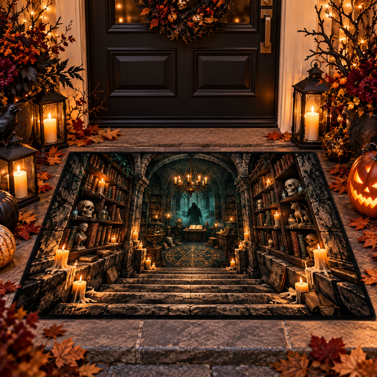 Mystic Wizard Library Dungeon Halloween Doormat Outdoor Decor