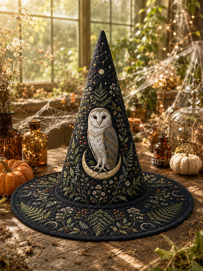Mystical Owl Crescent Moon Botanical Halloween Quilt Witch Hat
