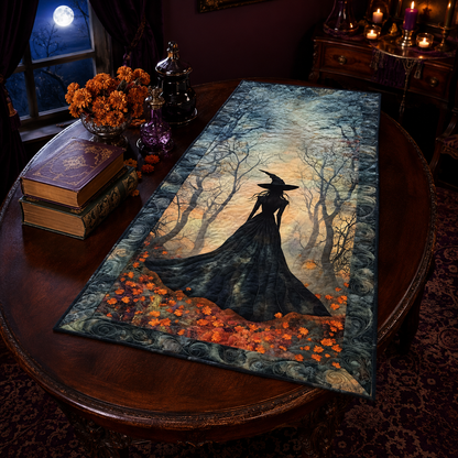Mystical Witch in Spooky Forest Halloween Quilted Table Runner