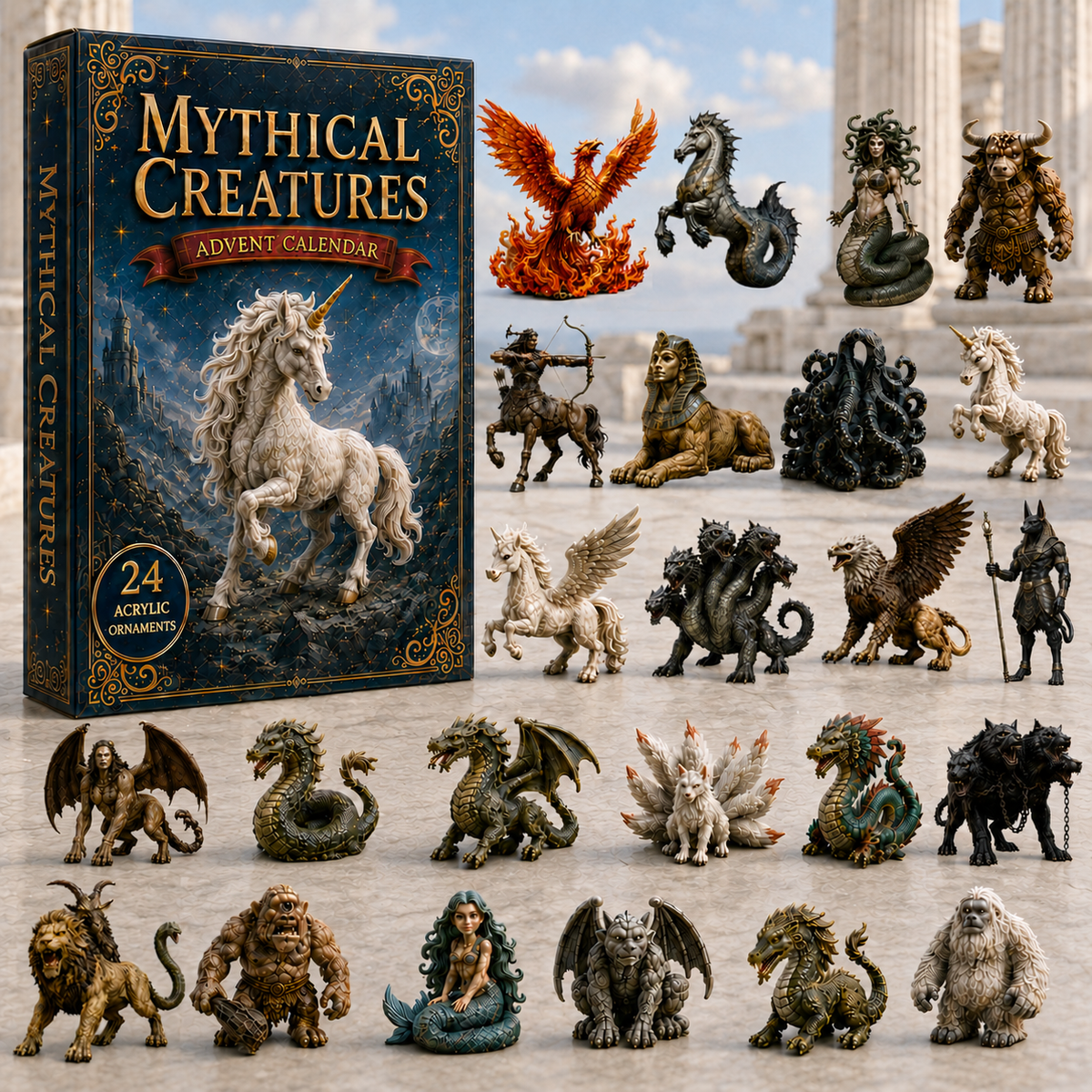 CHRISTMAS KICKOFF 40% OFF - Mythical Creatures Advent Calendar 2026 - 24-Day Festive Countdown, Acrylic Charms Blind Box - Gift For Fantasy Lovers AC0HA026