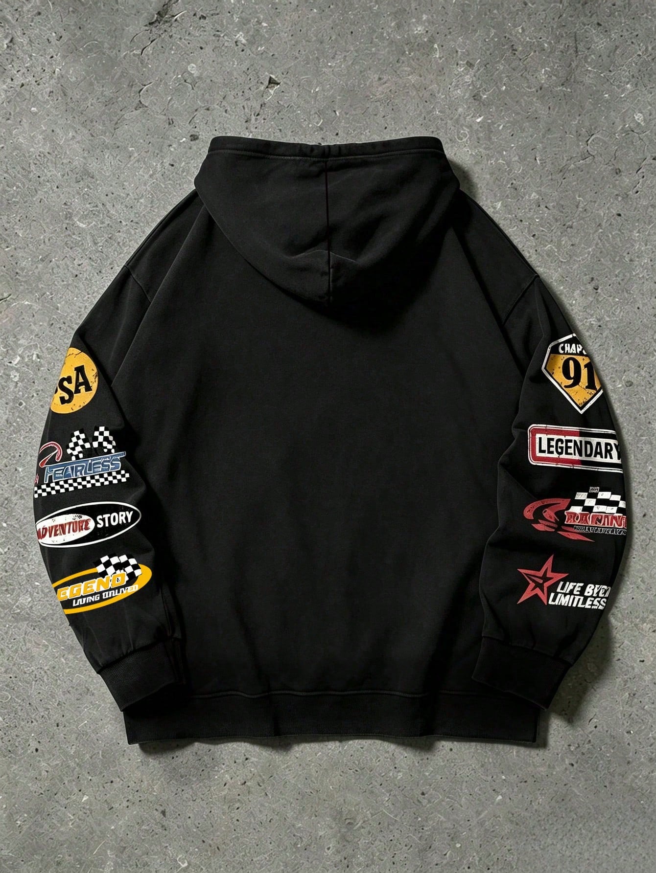 NO RISK NO STORY Graphic Print Black Hoodie