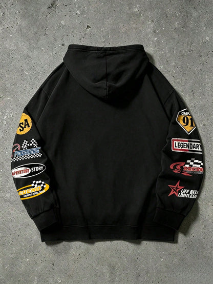 NO RISK NO STORY Graphic Print Black Hoodie
