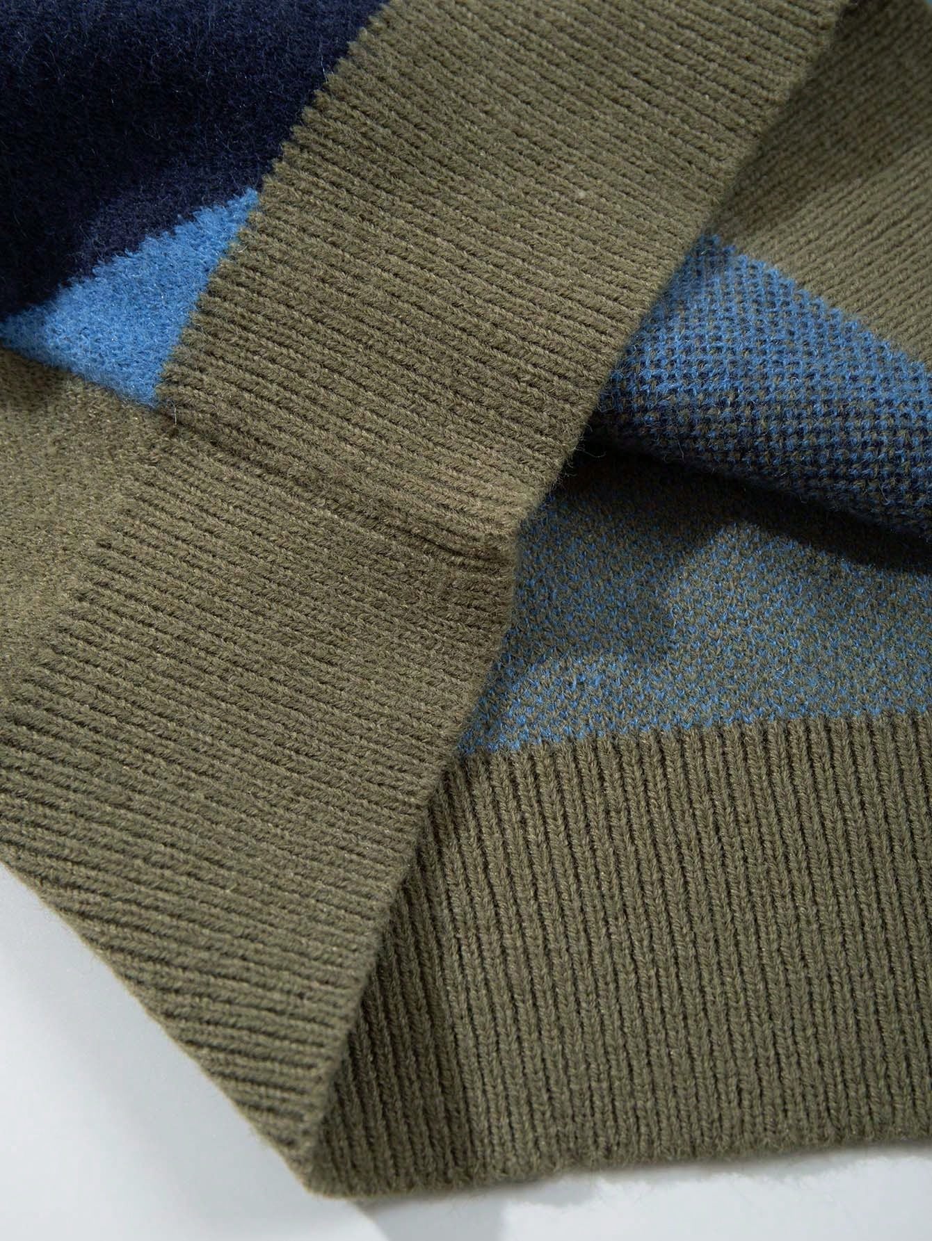 Unisex Casual Loose Retro Style Daisy Flower Pattern Mixed Color Dropped Shoulder Crew Neck Long Sleeve Pullover Knitted Sweater