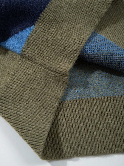 Unisex Casual Loose Retro Style Daisy Flower Pattern Mixed Color Dropped Shoulder Crew Neck Long Sleeve Pullover Knitted Sweater