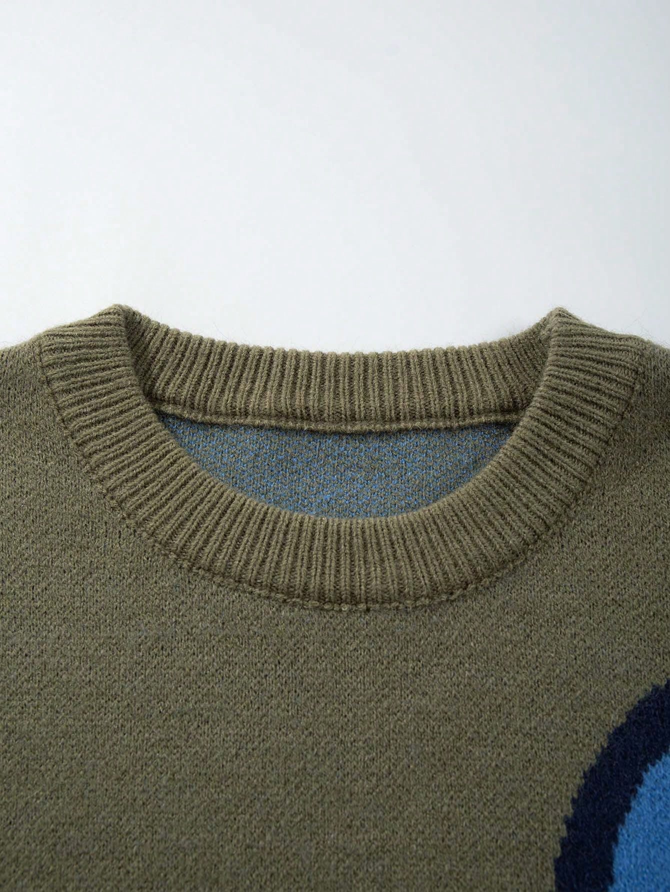 Unisex Casual Loose Retro Style Daisy Flower Pattern Mixed Color Dropped Shoulder Crew Neck Long Sleeve Pullover Knitted Sweater