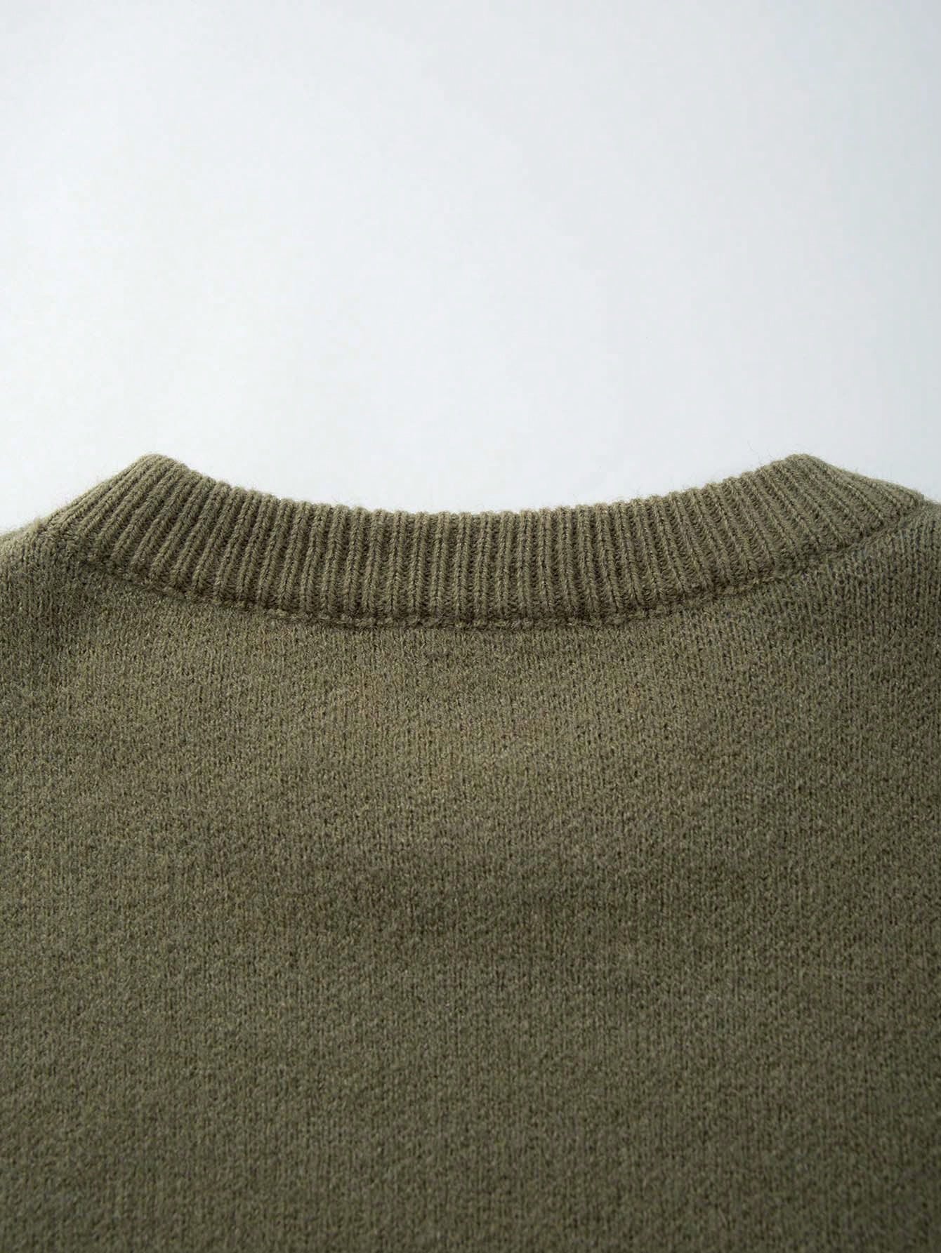 Unisex Casual Loose Retro Style Daisy Flower Pattern Mixed Color Dropped Shoulder Crew Neck Long Sleeve Pullover Knitted Sweater