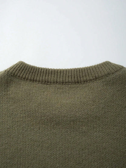 Unisex Casual Loose Retro Style Daisy Flower Pattern Mixed Color Dropped Shoulder Crew Neck Long Sleeve Pullover Knitted Sweater