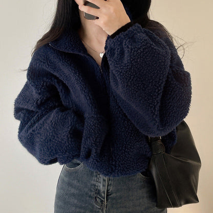 Teddy Fleece Stand Collar Zip Jacket