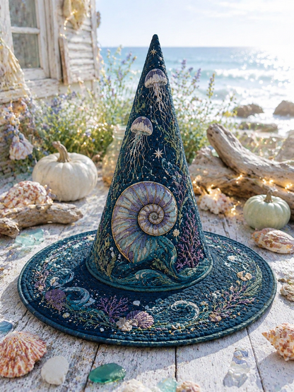 Ocean Nautilus Shell & Jellyfish Marine Halloween Quilt Witch Hat