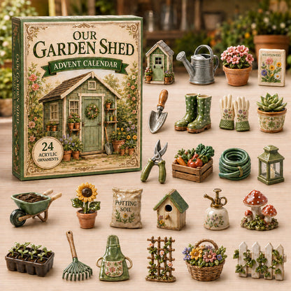 CHRISTMAS KICKOFF 40% OFF - Old Garden Shed Advent Calendar 2026 - 24-Day Festive Countdown, Acrylic Charms Blind Box - Gift For Gardening Lovers AC0TM045