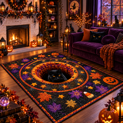 Optical Black Cat Halloween Area Rug