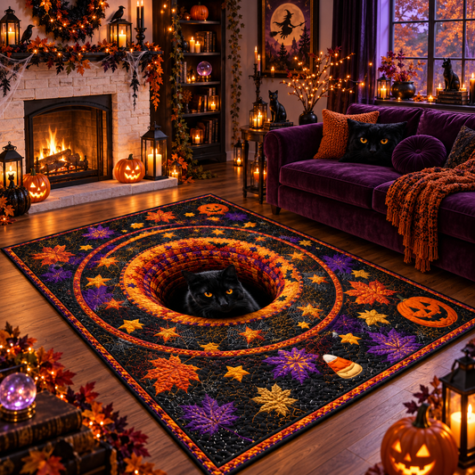 Optical Black Cat Halloween Area Rug