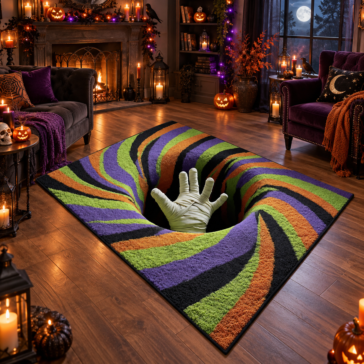 Optical Illusion Mummy Hand Halloween Area Rug