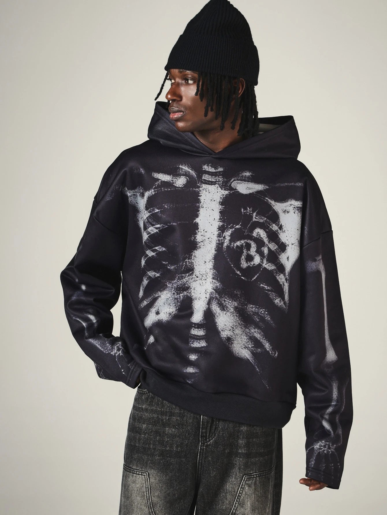Oversized Skeleton X-Ray Graphic Hoodie