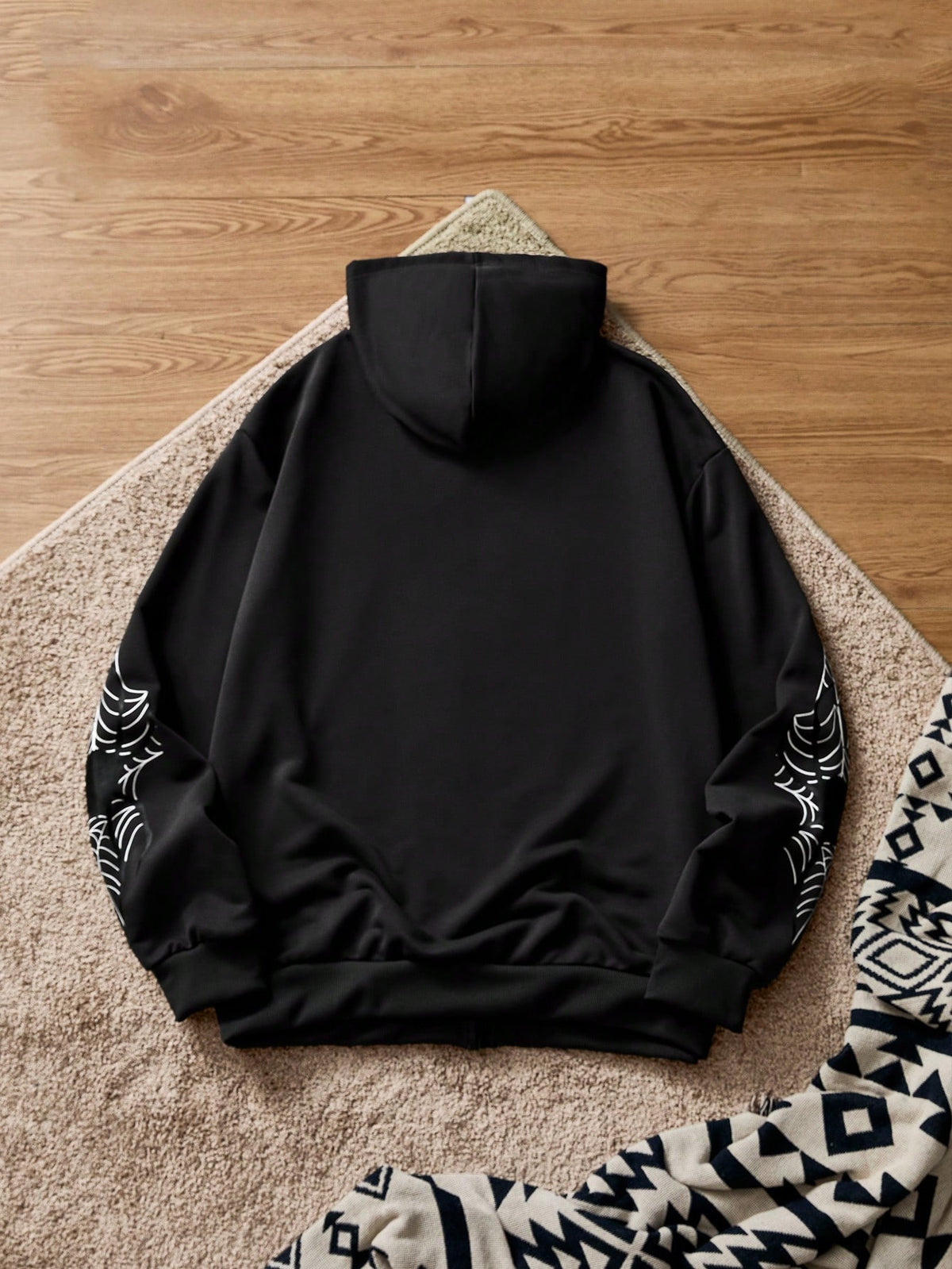 Oversized Spider Web Print Zip-Up Hoodie