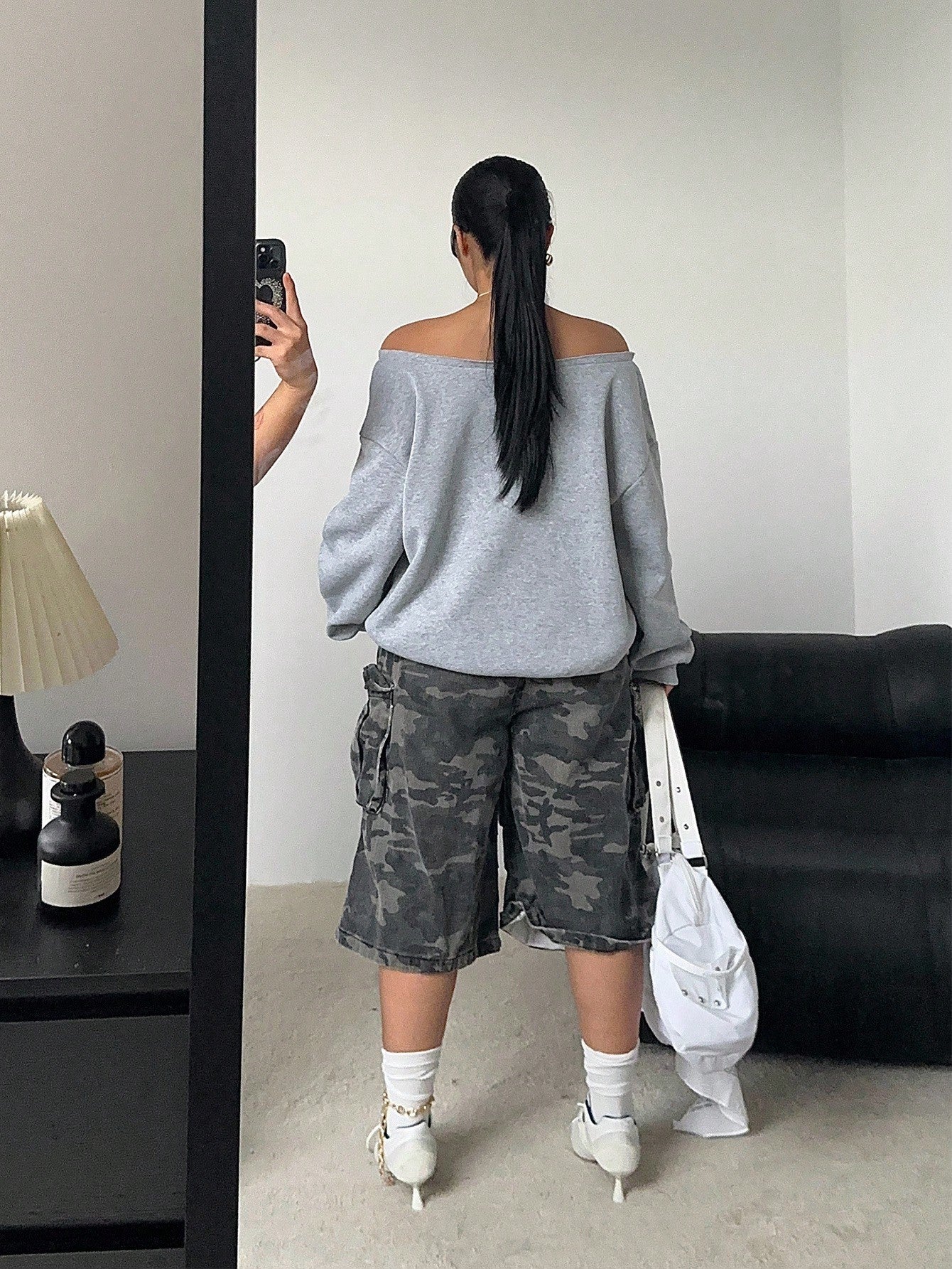 Fashionable Off Shoulder Thermal Lined Long Sleeve Casual Loose Fit Plus Size Sweatshirt