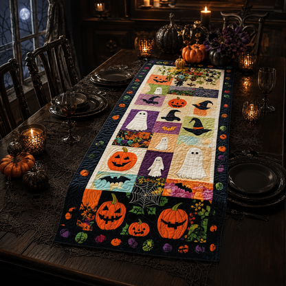 Patchwork Ghost & Witch Hat Halloween Quilted Table Runner