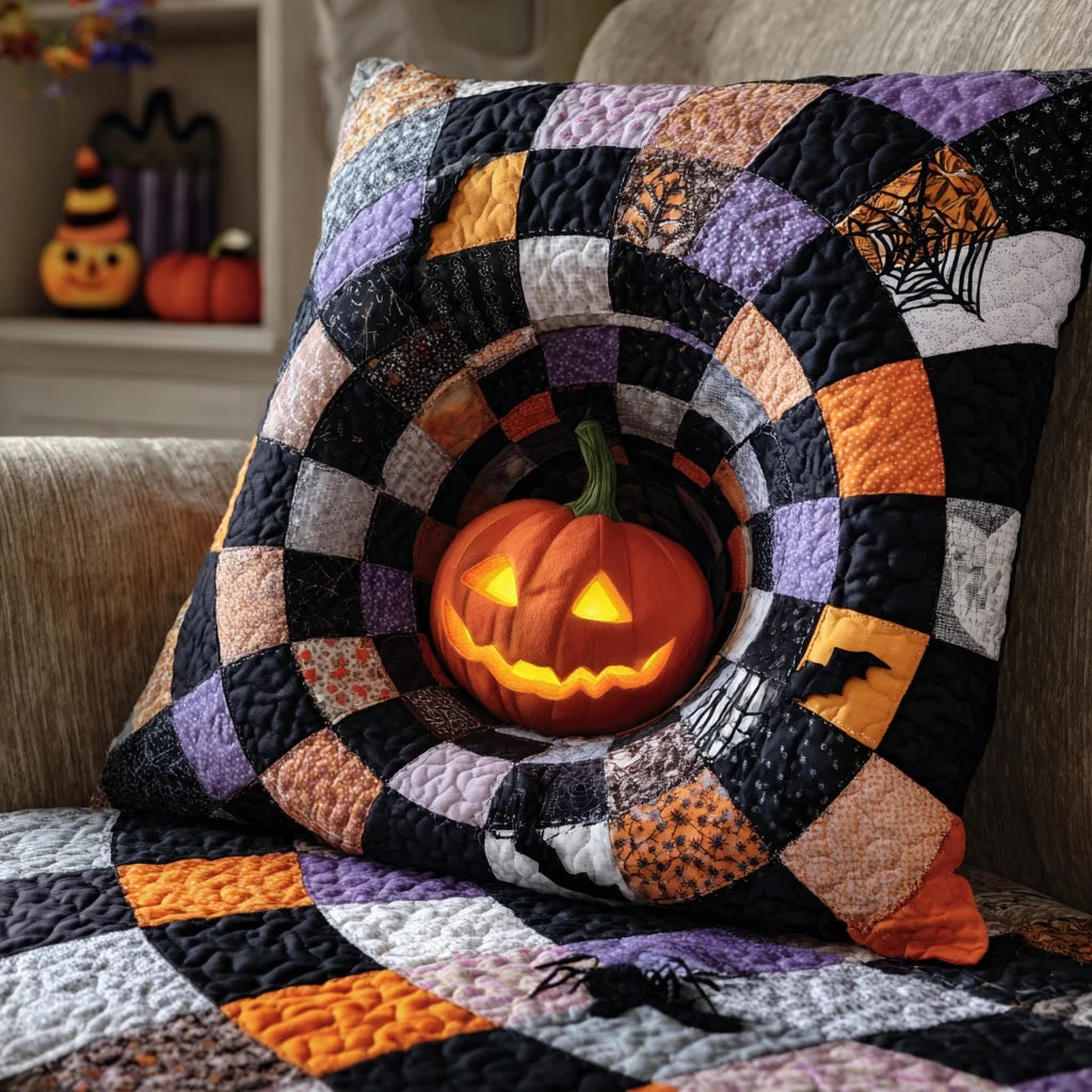 Patchwork Pumpkin Halloween Quilted Pillow Case