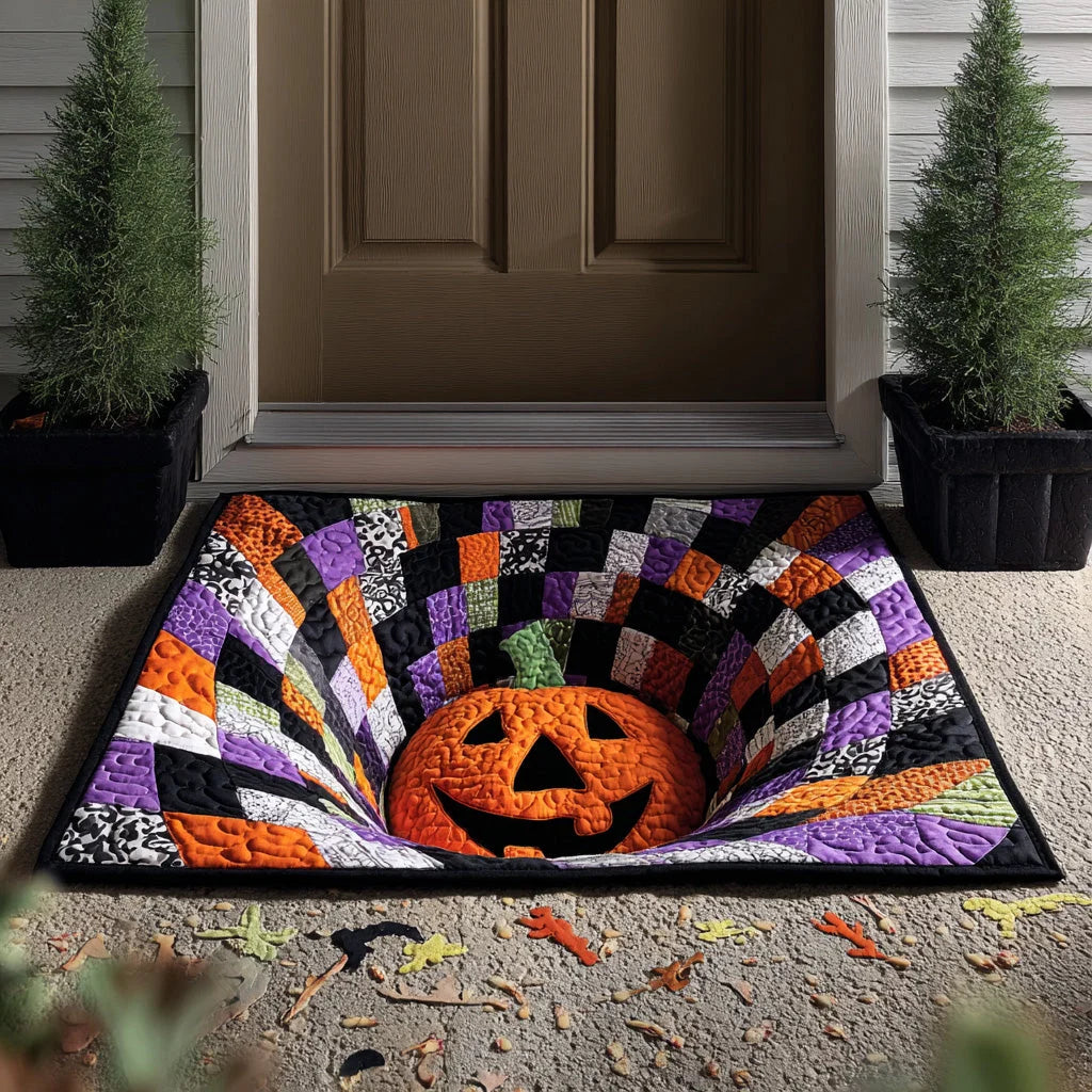 Patchwork Pumpkin Vortex Halloween Gate Doormat