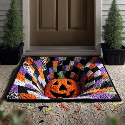 Patchwork Pumpkin Vortex Halloween Gate Doormat