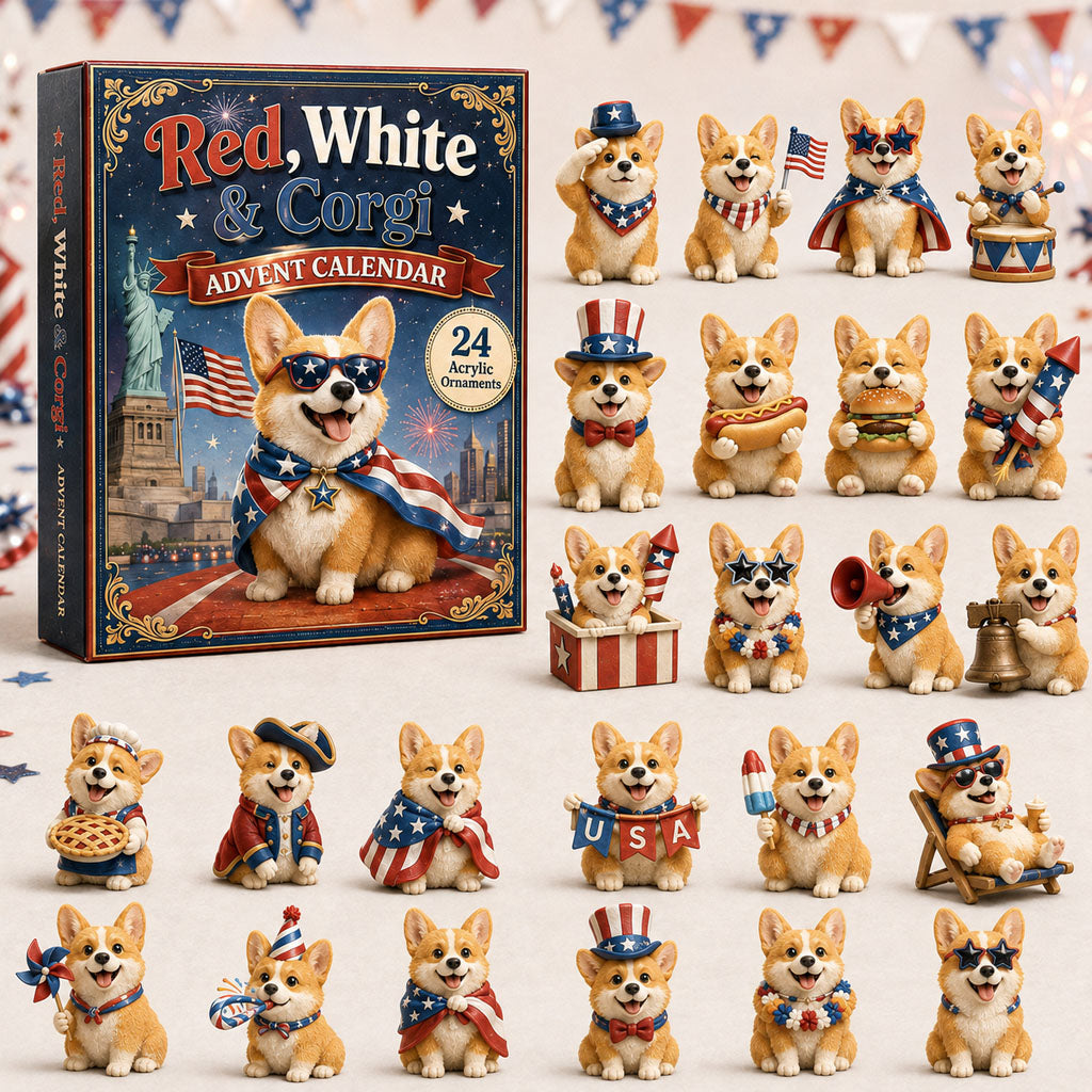CHRISTMAS KICKOFF 40% OFF - Patriotic Corgi Advent Calendar 2026 - 24-Day Festive Countdown, Acrylic Charms Blind Box - Gift For Corgi Lovers AC0TH105